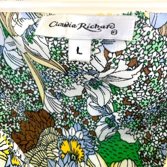 Green Floral Bohemian Stylish Summer Top With Elastic Waist Band Size Large - Picture 6 of 9